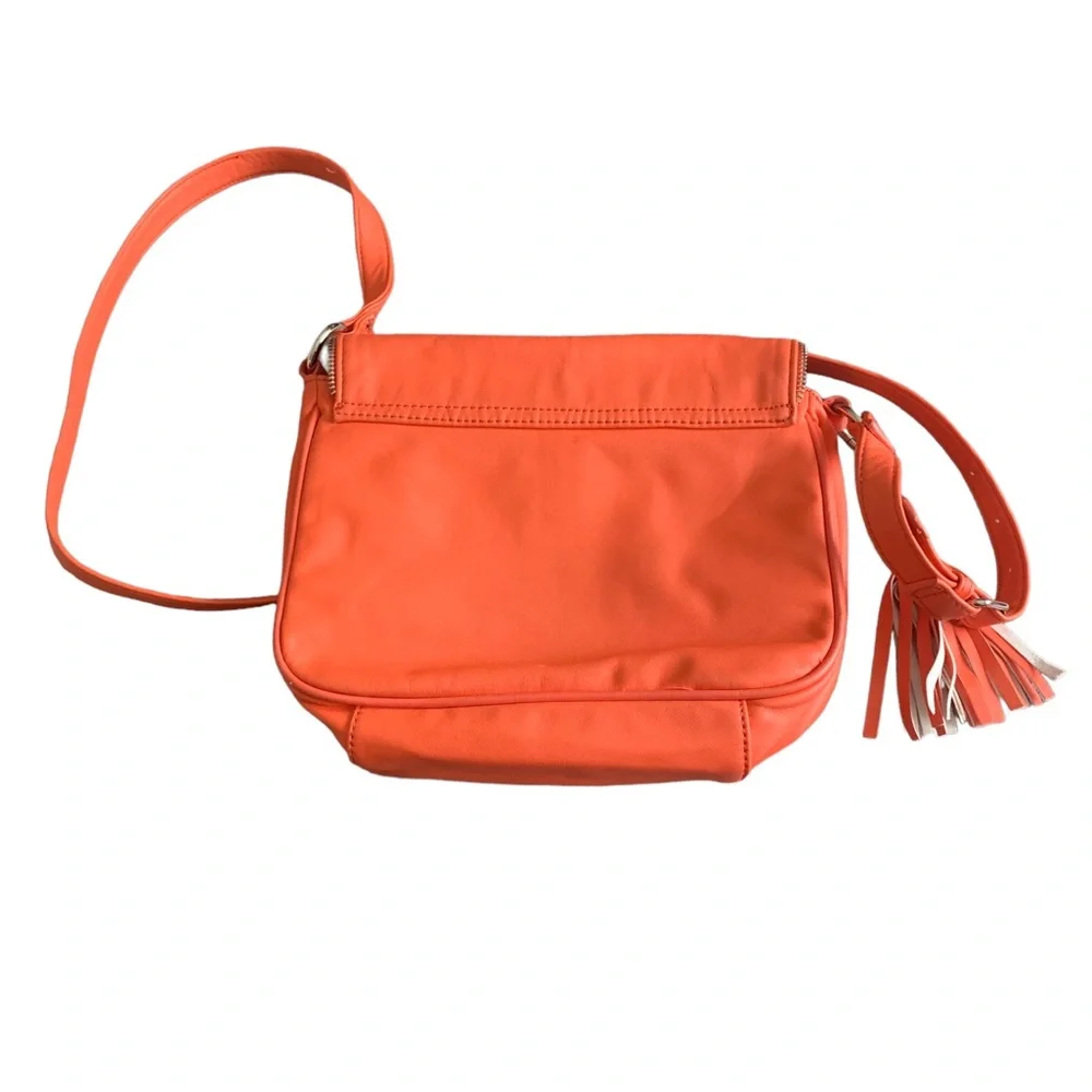 Nine West Crossbody Purse Leopard Print Lining Bright Orange Coral - Picture 4 of 15